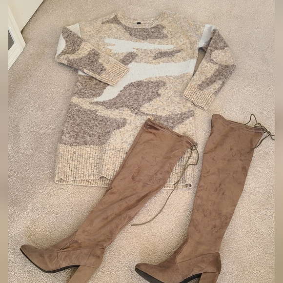 Long Sleeve Camo-Print Sweater Dress - Picture 3 of 7